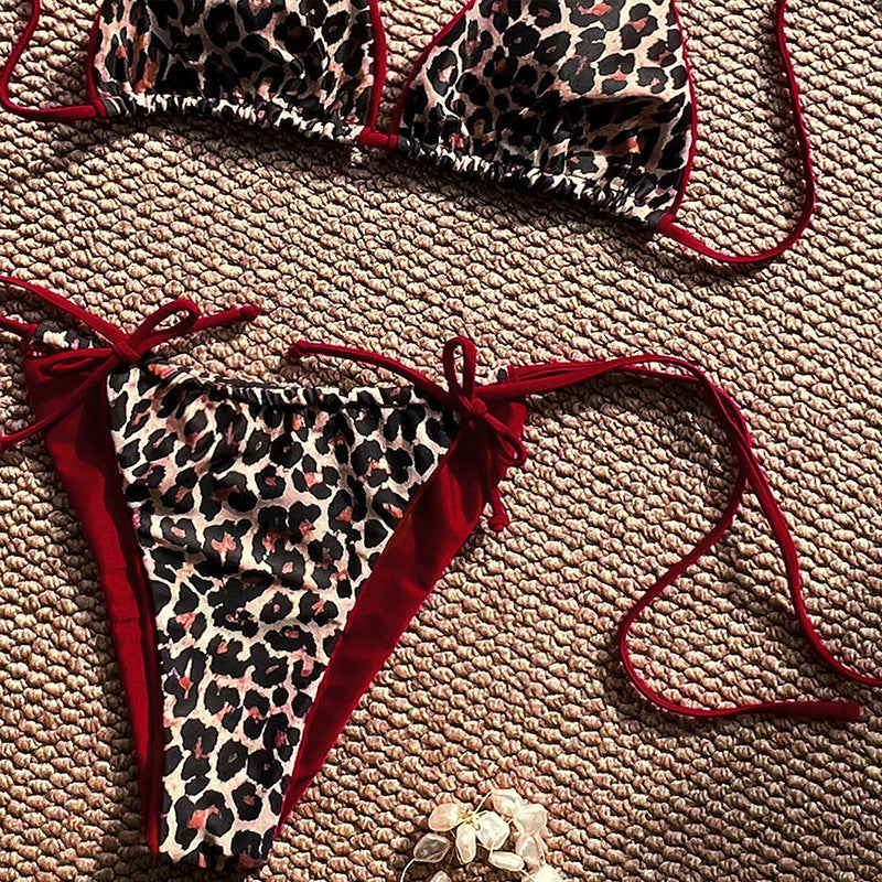 Damen Triangel-Bikini mit animalischem Druck und verstellbaren Bindändern