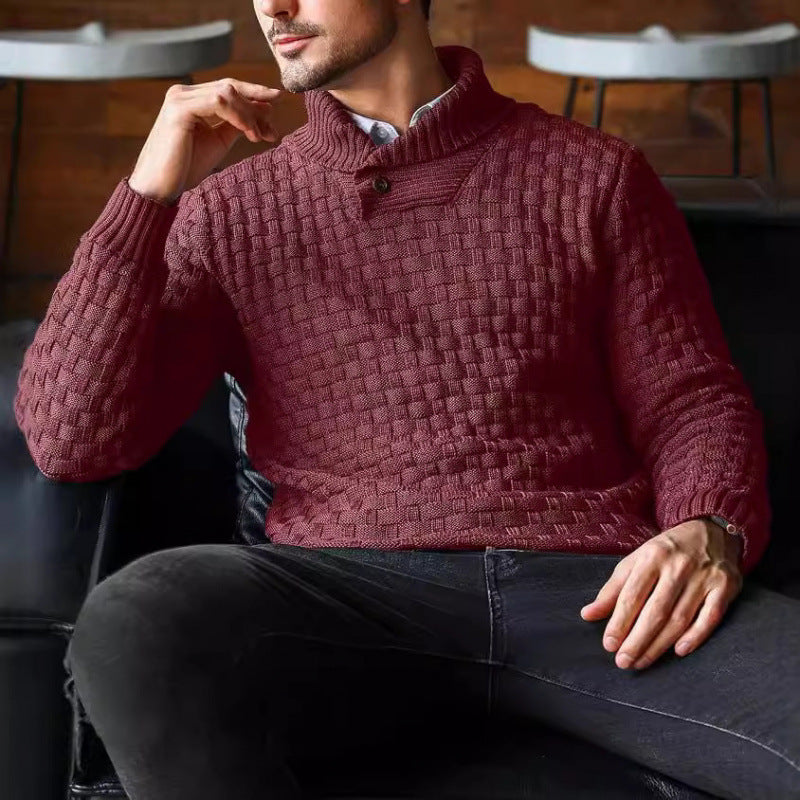 Herren Strickpullover mit Strukturiertem Muster und Modernem Stehkragen R&B