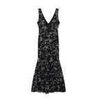Damen Maxikleid mit floralen Akzenten und elegantem V-Ausschnitt