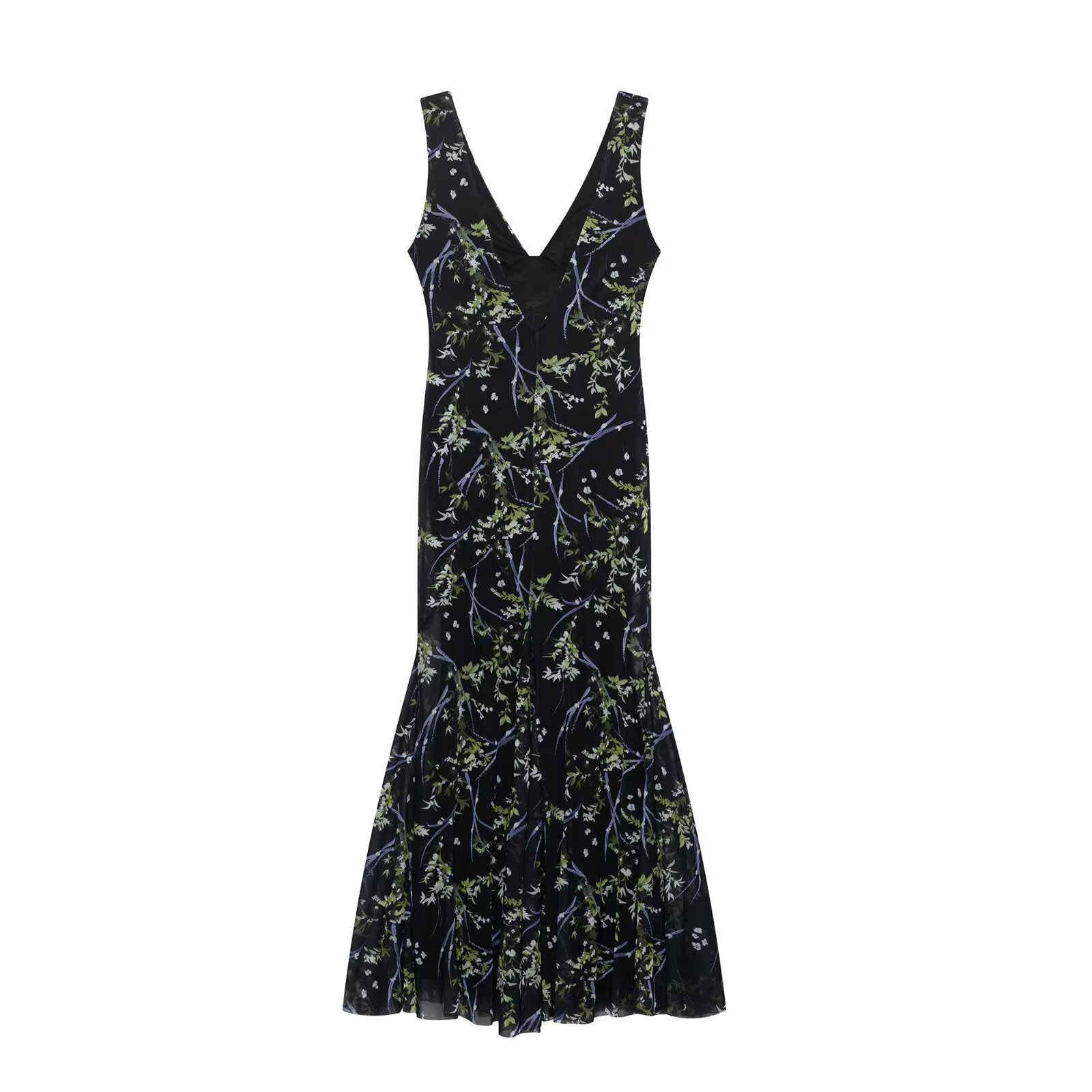 Damen Maxikleid mit floralen Akzenten und elegantem V-Ausschnitt
