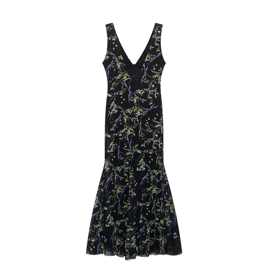 Damen Maxikleid mit floralen Akzenten und elegantem V-Ausschnitt R&B