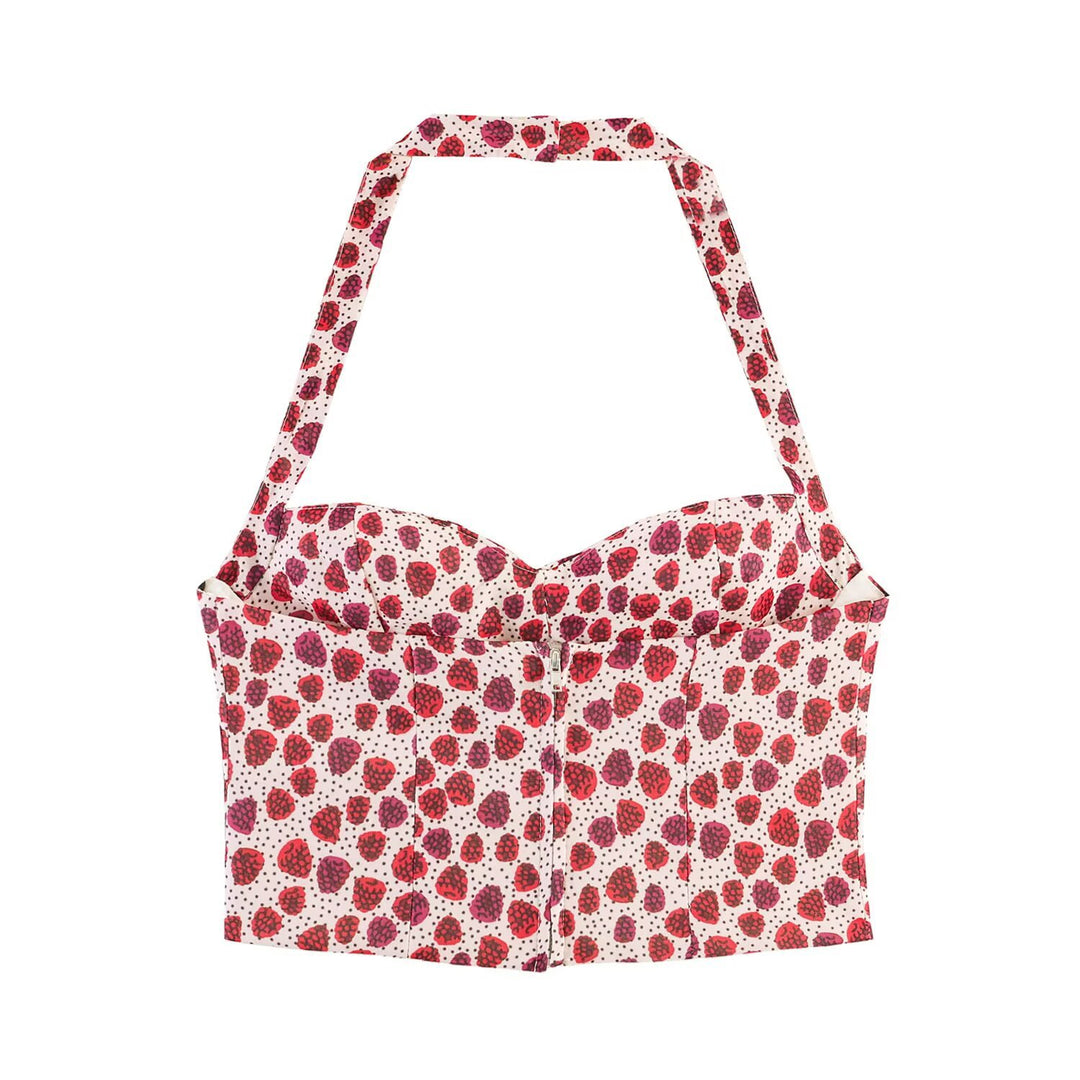 Damen Crop-Top im fruchtigen Design mit elegantem Wickelverschluss R&B