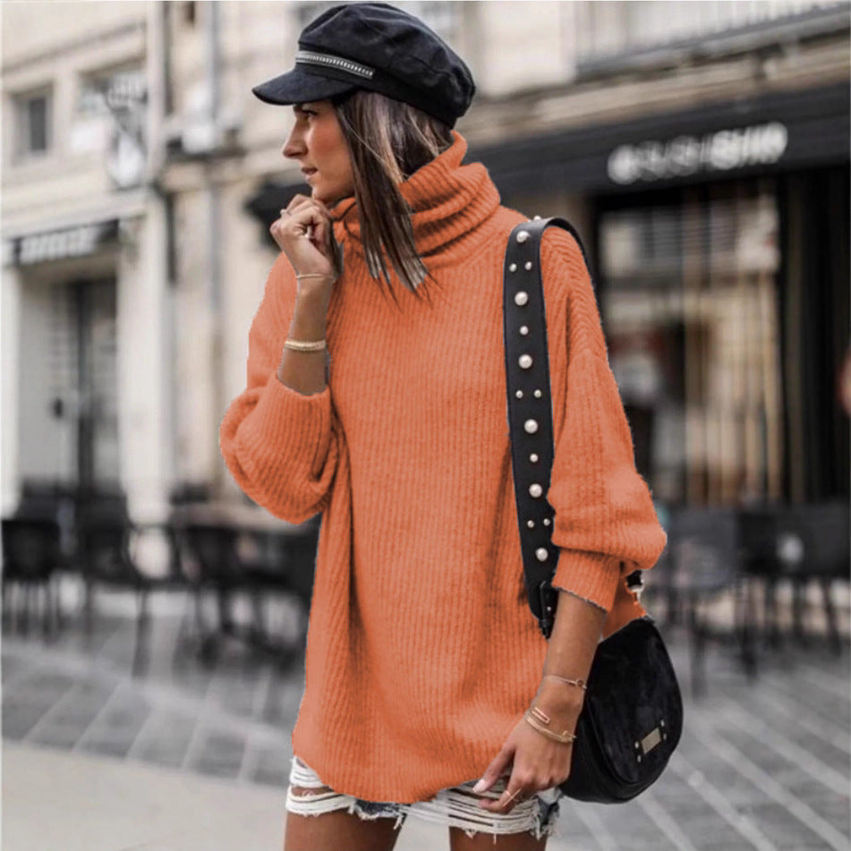 Damen Pullover mit hohem Kragen und grobem Strickmuster R&B