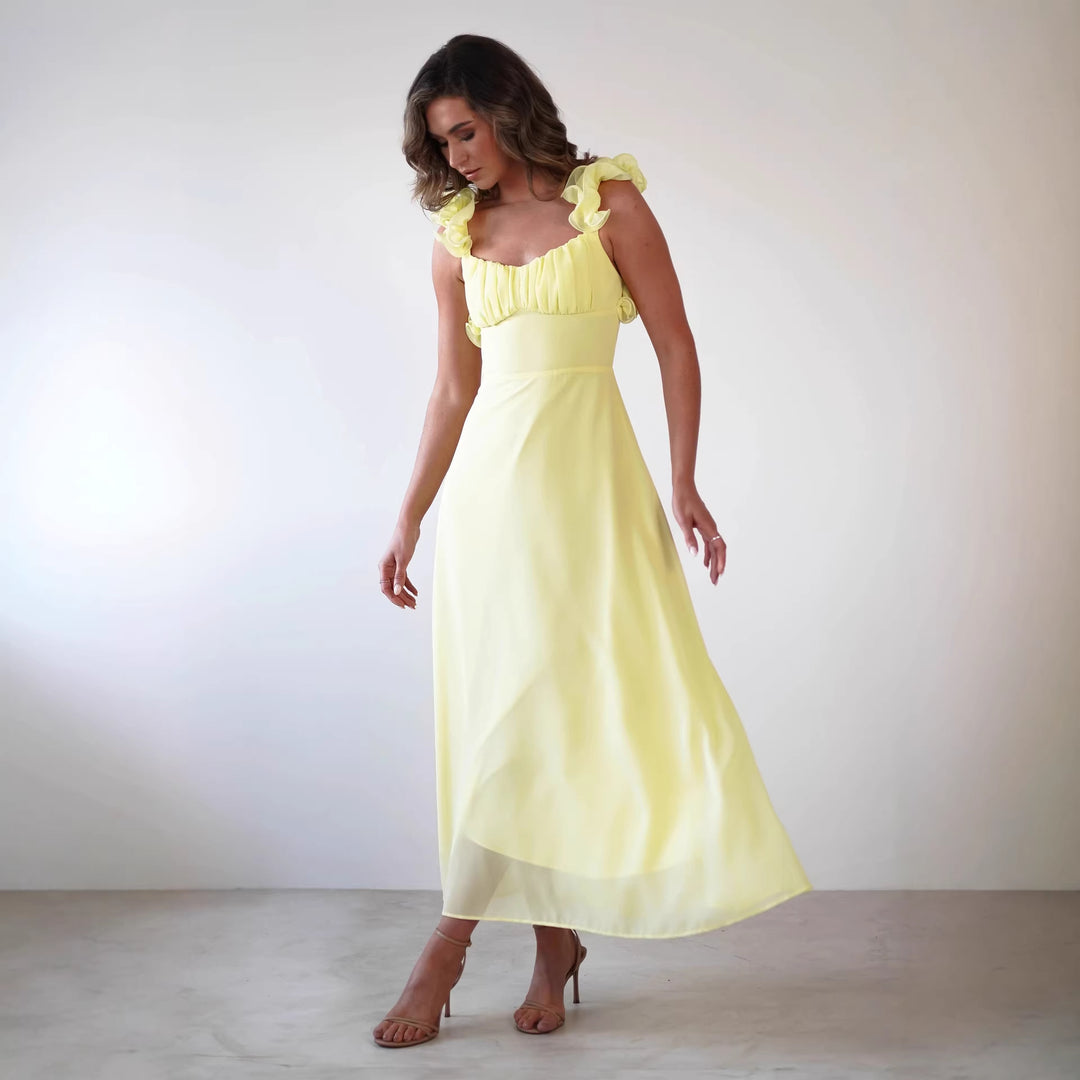 Damen Maxikleid mit verspielten Rüschendetails und elastischem Oberteil R&B