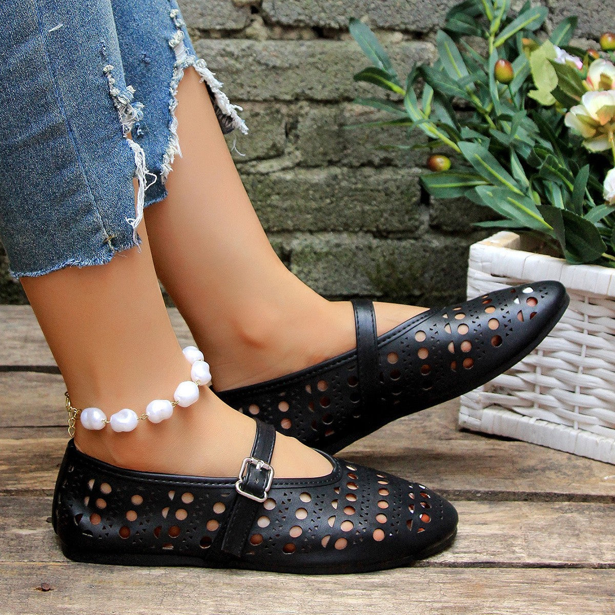 Damen komfortable Halbschuhe mit atmungsaktivem Design und verstellbarem Riemchen R&B