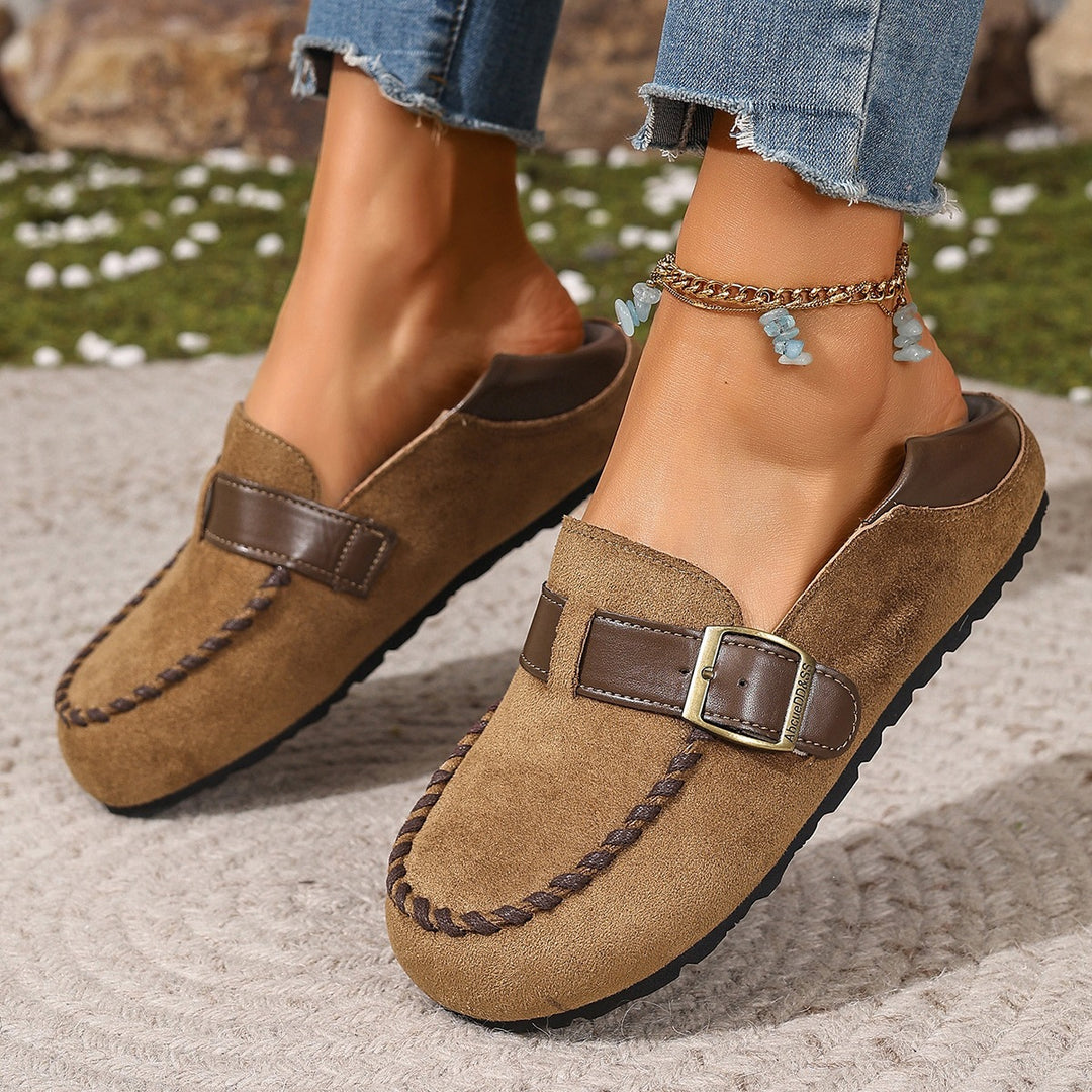 Damen Mokassins aus weichem Wildleder mit dekorativer Schnalle und rutschfester Sohle R&B