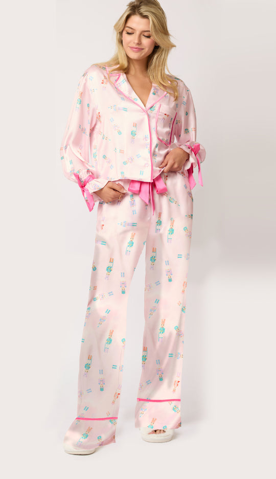 Damen luxuriöses Satin-Pyjama-Set mit niedlichem Nutcracker-Motiv R&B