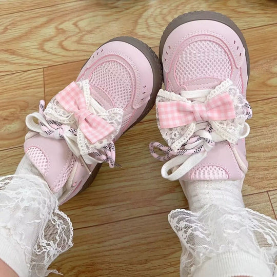 Damen Sneaker mit dekorativen Schleifen und atmungsaktiven Netzstrukturen R&B