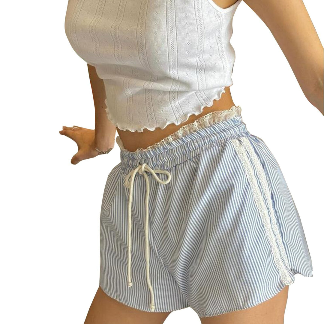 Damen lässige gestreifte Shorts mit elastischem Bund und Kordelzug R&B