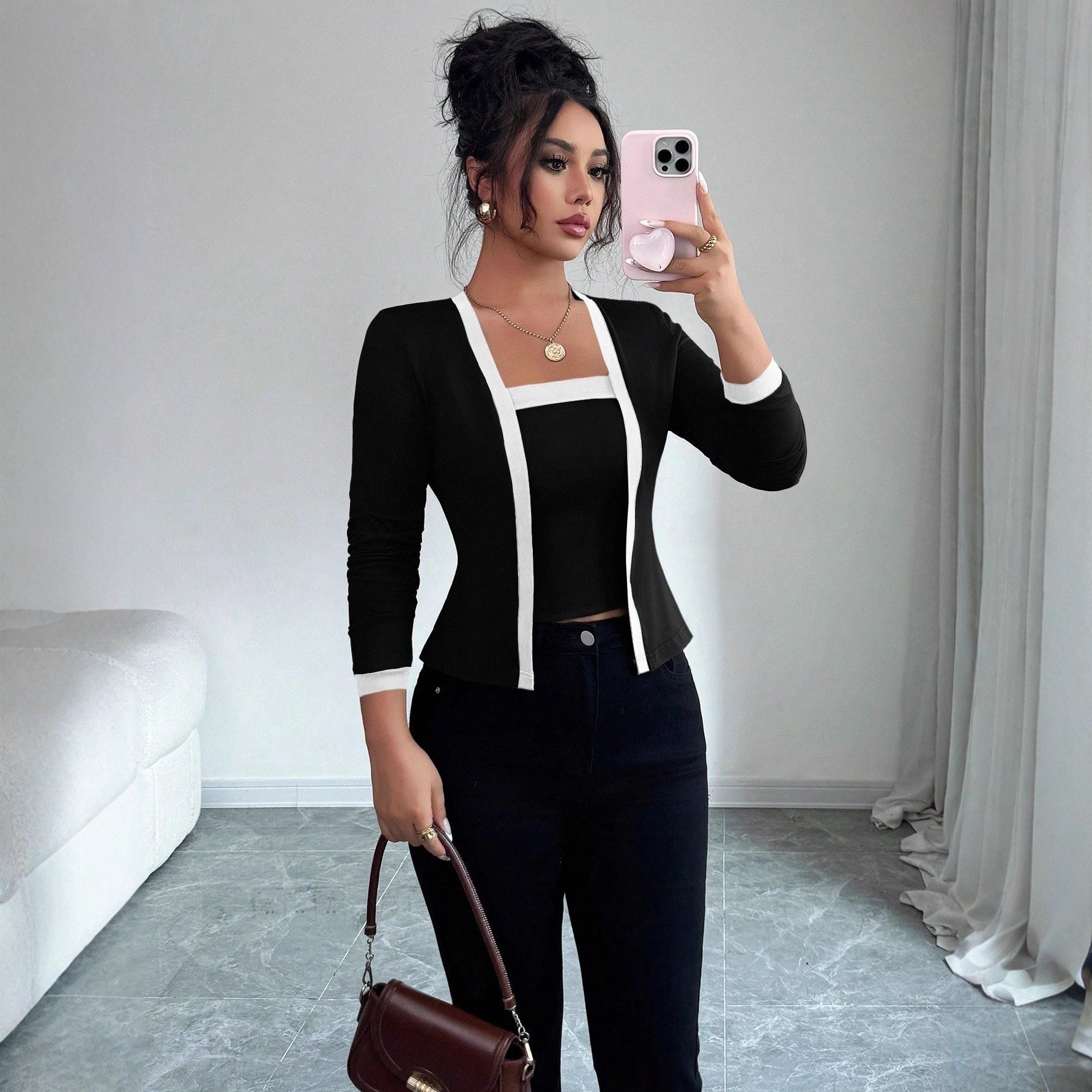 Damen nan tailliertes Jäckchen mit integriertem Bustier-Einsatz und Kontrastbesatz R&B