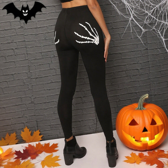 Damen Leggings mit kreativen Cut-Outs und Totenkopf-Design R&B