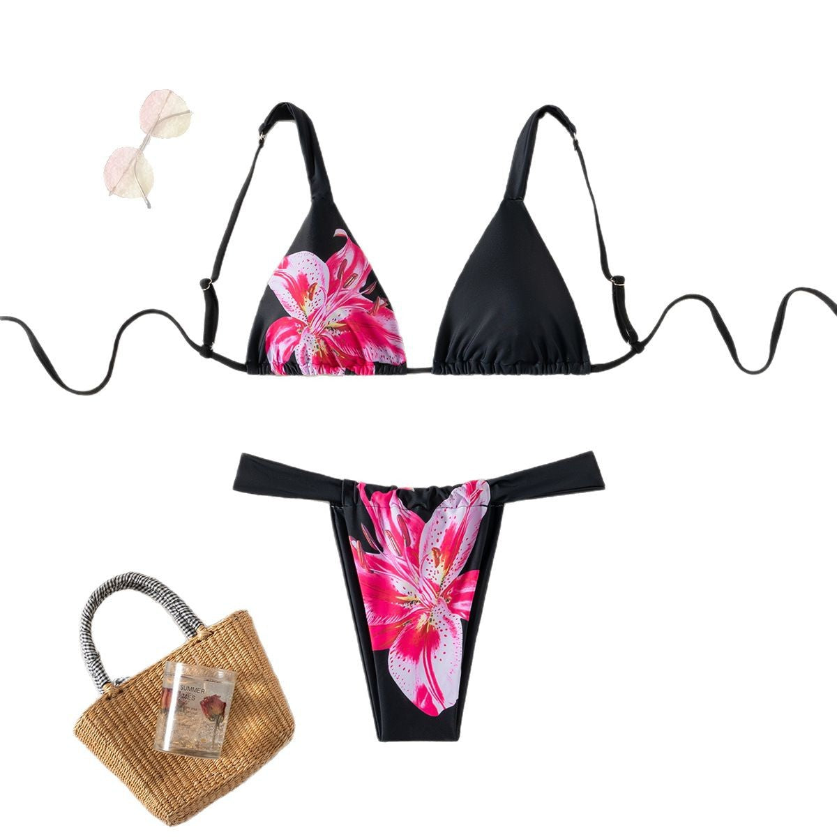 Damen Triangel-Bikini mit floralem Design und verstellbaren Trägern R&B