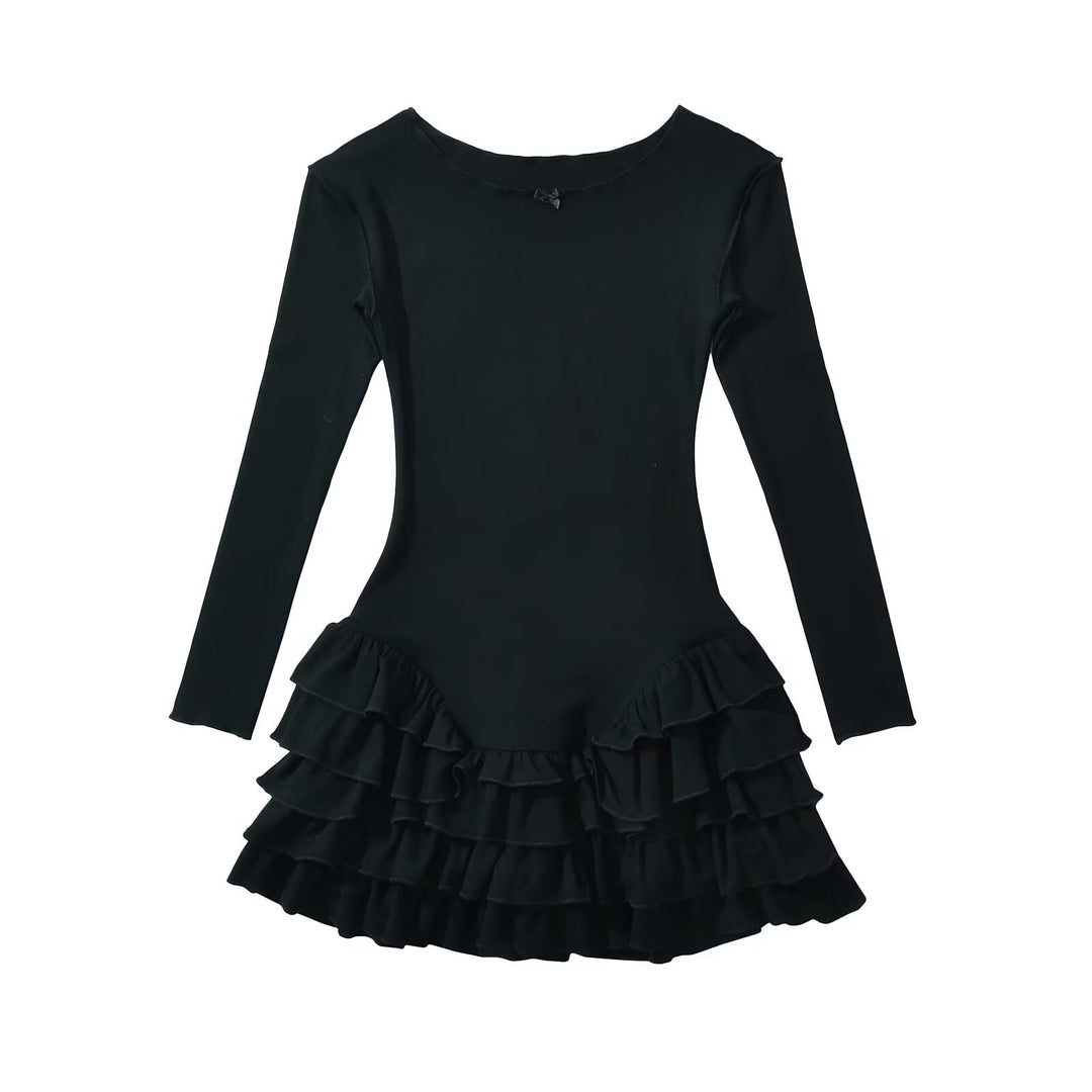Damen Ballettkleid mit Rüschensaum und langen Ärmeln R&B