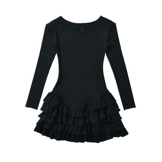 Damen Ballettkleid mit Rüschensaum und langen Ärmeln R&B
