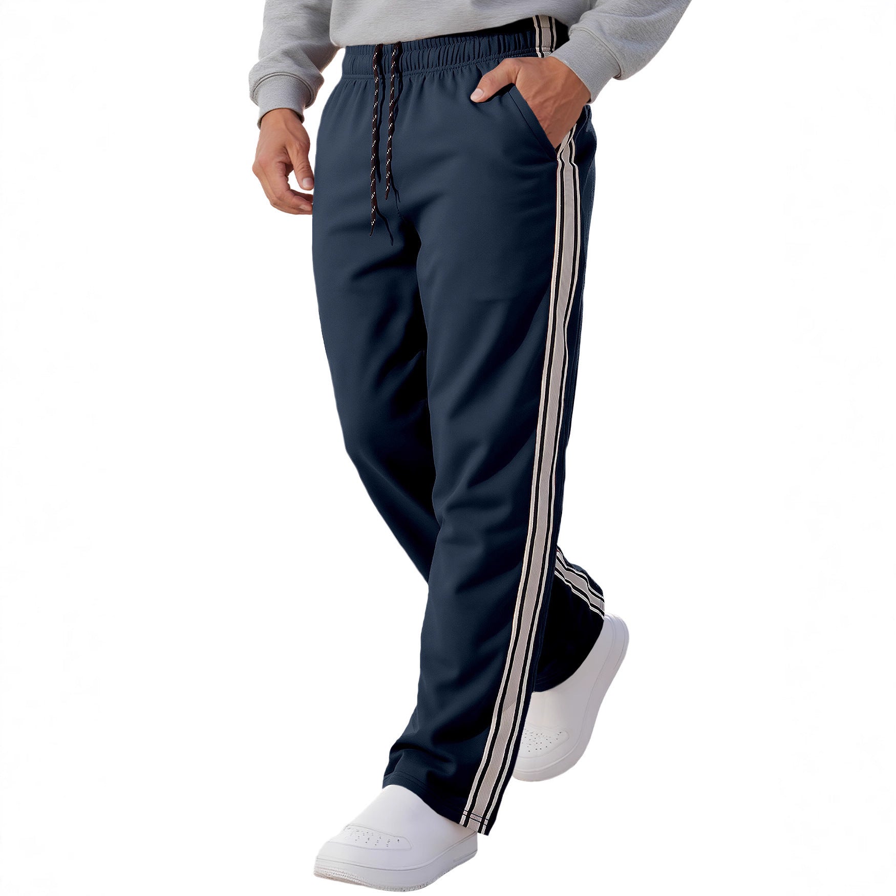 Herren nan Retro-Trackhose mit schmal zulaufendem Bein elastischem Bund Tunnelzug und seitlichen Streifen R&B