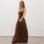Damen Maxikleid mit raffiniertem gerafftem Oberteil und fließendem Rock R&B