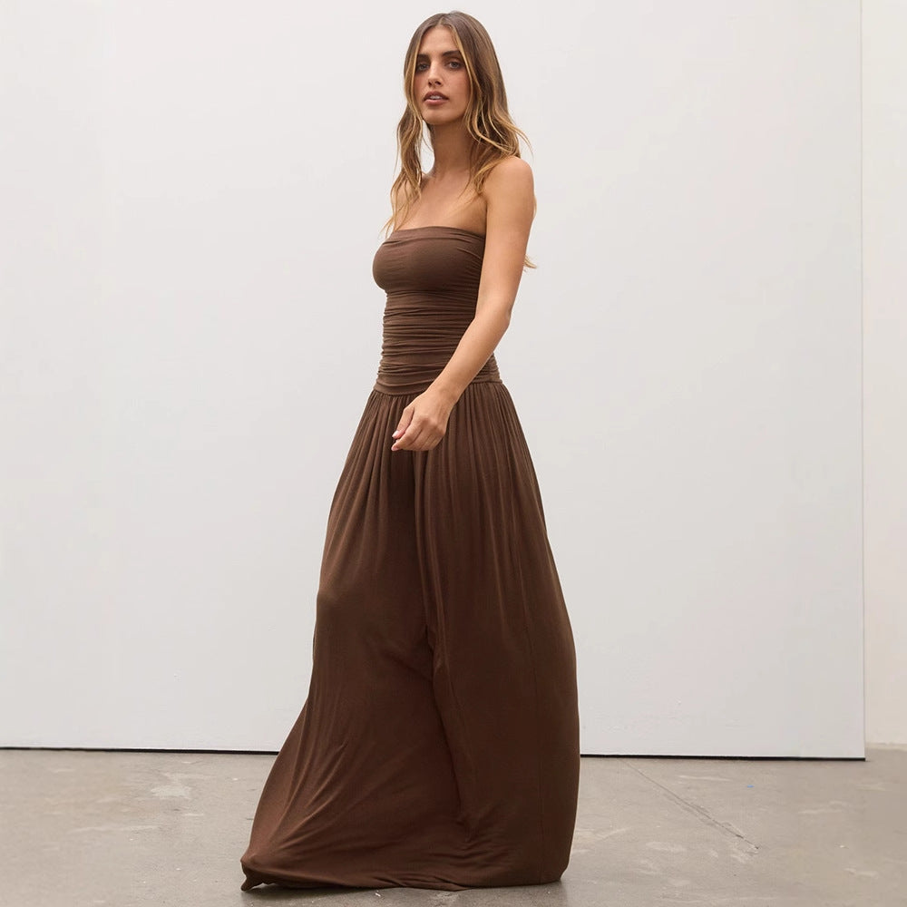 Damen Maxikleid mit raffiniertem gerafftem Oberteil und fließendem Rock R&B