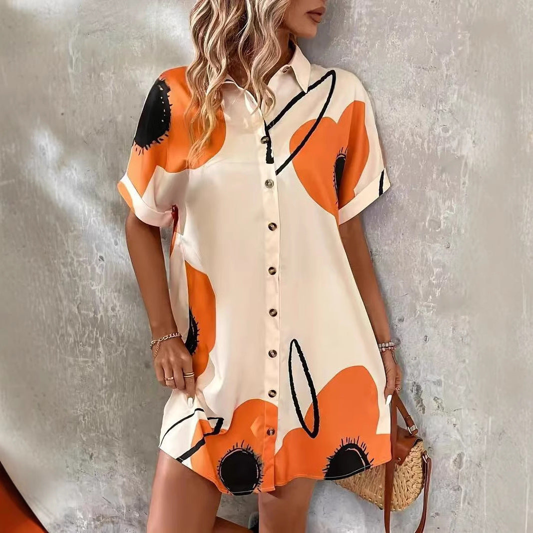 Damen Hemdblusenkleid mit floralen Akzenten und Knopfverschluss R&B