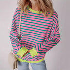 Damen lässiges gestreiftes Sweatshirt mit Boxy-Schnitt und kontrastierenden Abschlüssen R&B