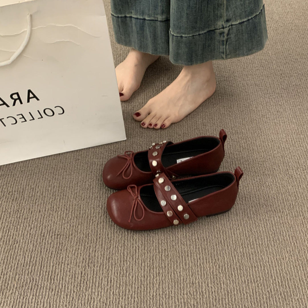 Damen Ballerinas mit modischem Punktedesign und dekorativer Schnalle R&B