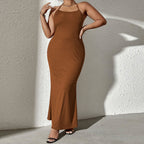 Damen elegantes Maxikleid mit schmalen Trägern und figurschmeichelndem Schnitt R&B