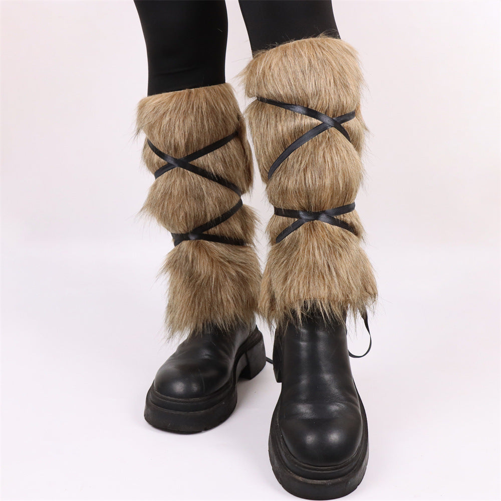 Damen Flauschige Beinstulpen mit Riemen R&B