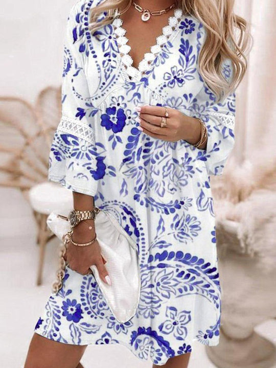 Damen lässiges Kleid mit V-Ausschnitt und Rüschendetails R&B