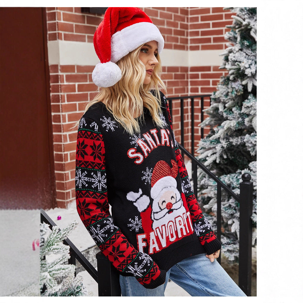 Damen Weihnachtspullover mit festlichem Santa-Motiv und glänzenden Details R&B