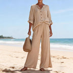 Damen Luftige Leinenbluse und weite Hose R&B