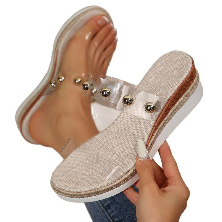 Damen Platische Zehentrenner mit eleganten Perlenbesätzen R&B