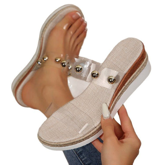Damen Platische Zehentrenner mit eleganten Perlenbesätzen R&B