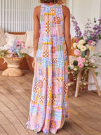 Damen Maxikleid mit buntem Patchwork-Muster R&B