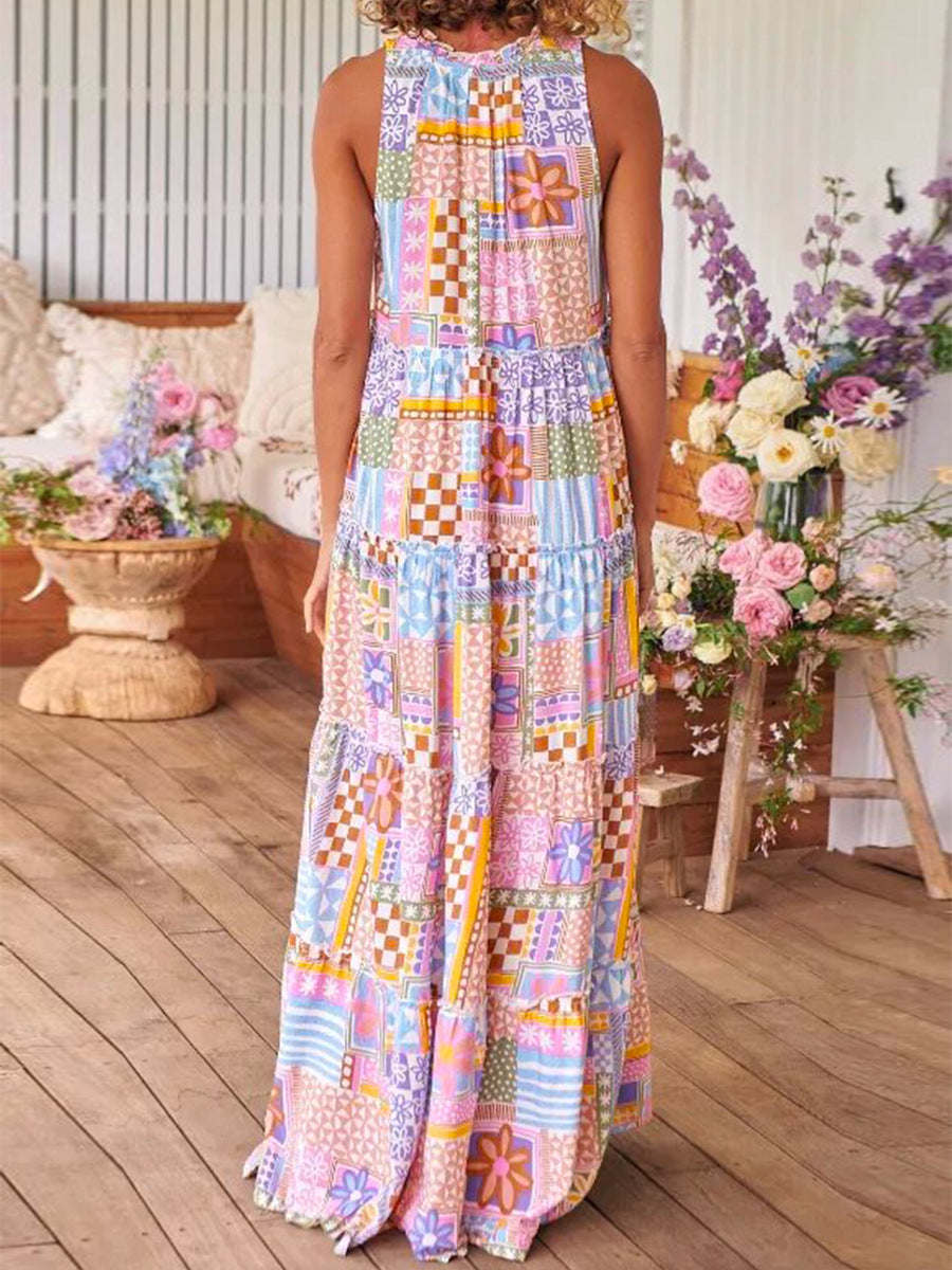 Damen Maxikleid mit buntem Patchwork-Muster R&B
