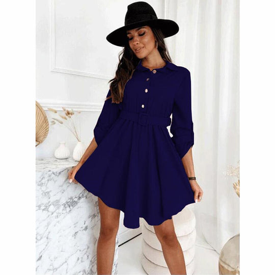 Damen Knielanges Hemdblusenkleid mit Taillengürtel und eleganten Details R&B
