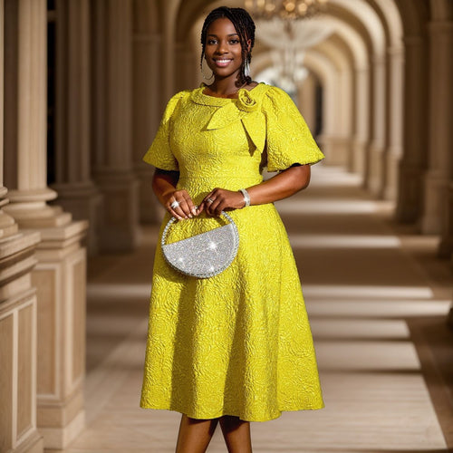 Damen Kleid mit elegantem Blumendruck und dekorativer Schleifenverzierung R&B