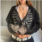 Damen Kapuzenjacke mit einzigartigem Skelett-Design und funkelnden Strasssteinen R&B