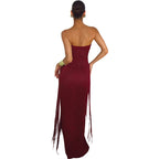 Damen Elegantes Maxi-Kleid mit Fransen und tiefem Ausschnitt R&B