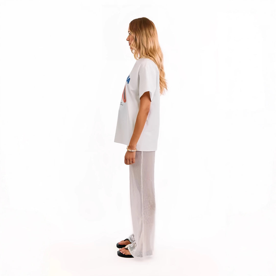 Damen Elegante Pailletten-Hose mit transparentem Chiffon und weitem Schnitt R&B