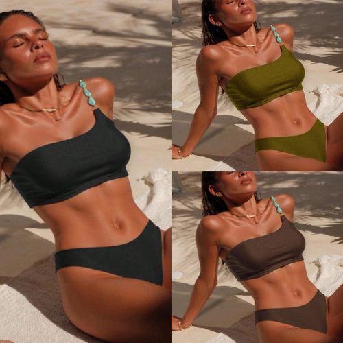 Damen One-Shoulder-Bikini-Set mit modischem Schmuckdetail R&B
