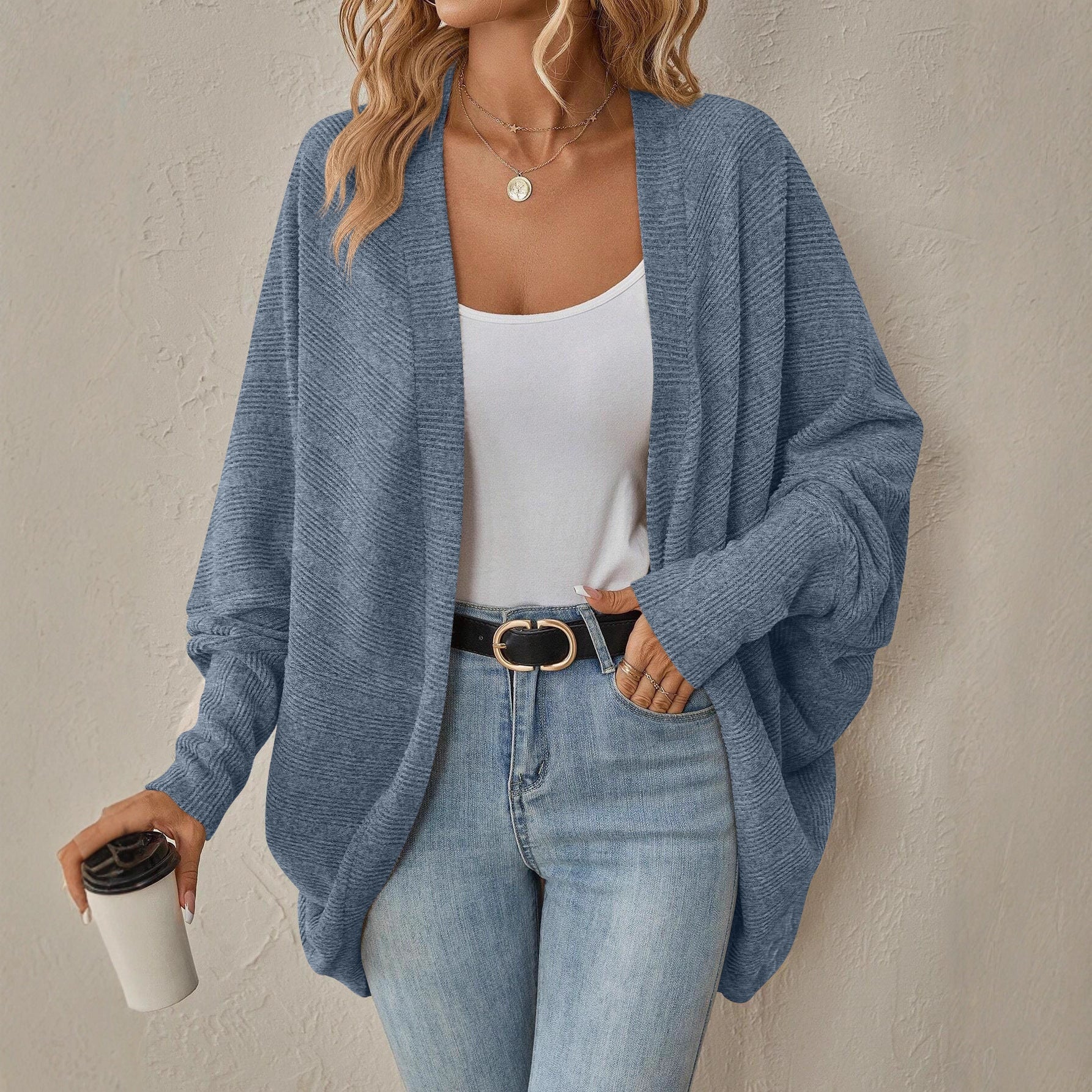 Damen Oversized Strickjacke mit lässigen Ärmeln R&B