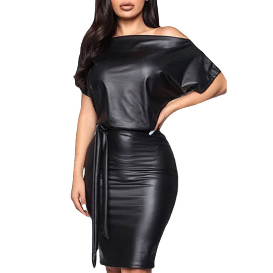 Damen Wickelkleid mit trägerlosem Schnitt und schimmerndem Material R&B