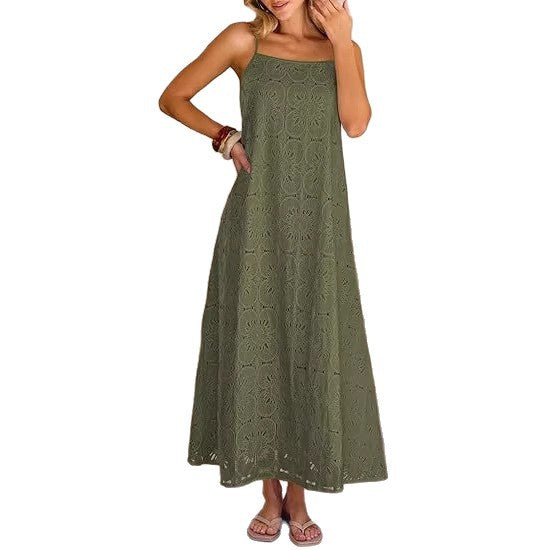 Damen Maxikleid mit filigranem Lochmuster R&B