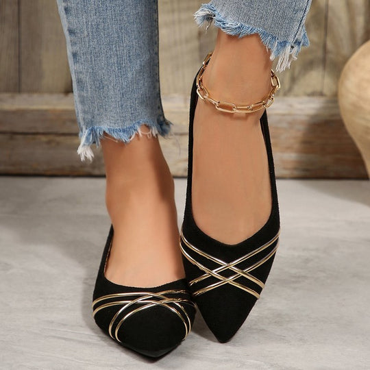 Damen elegante Ballerinas mit geschmackvollen Goldakzenten R&B