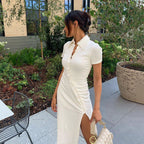 Damen Midi-Kleid mit Knopfdetail und seitlichem Schlitz R&B