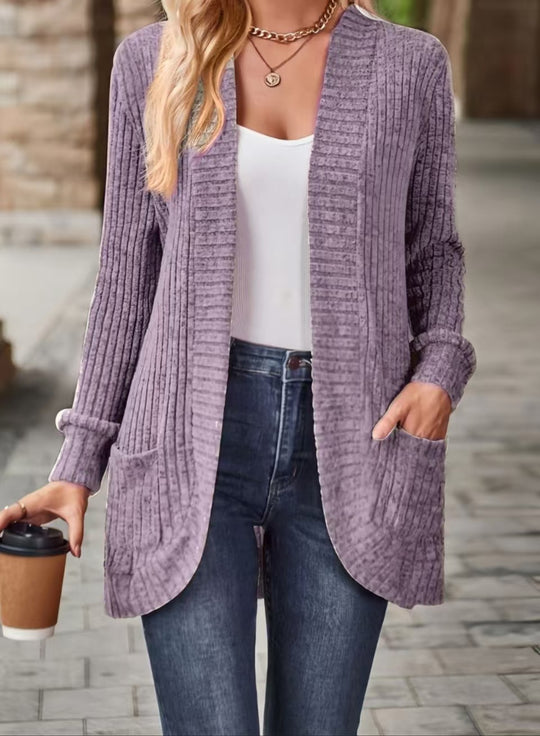 Damen Strickjacke mit offenen Front und praktischen Taschen R&B