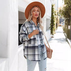 Damen Plaid Oversized Hemdjacke mit zwei Taschen und lässigem Schnitt R&B