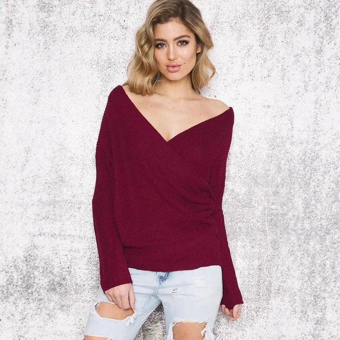 Damen Wickelpullover mit tiefem V-Ausschnitt und eleganter Struktur R&B