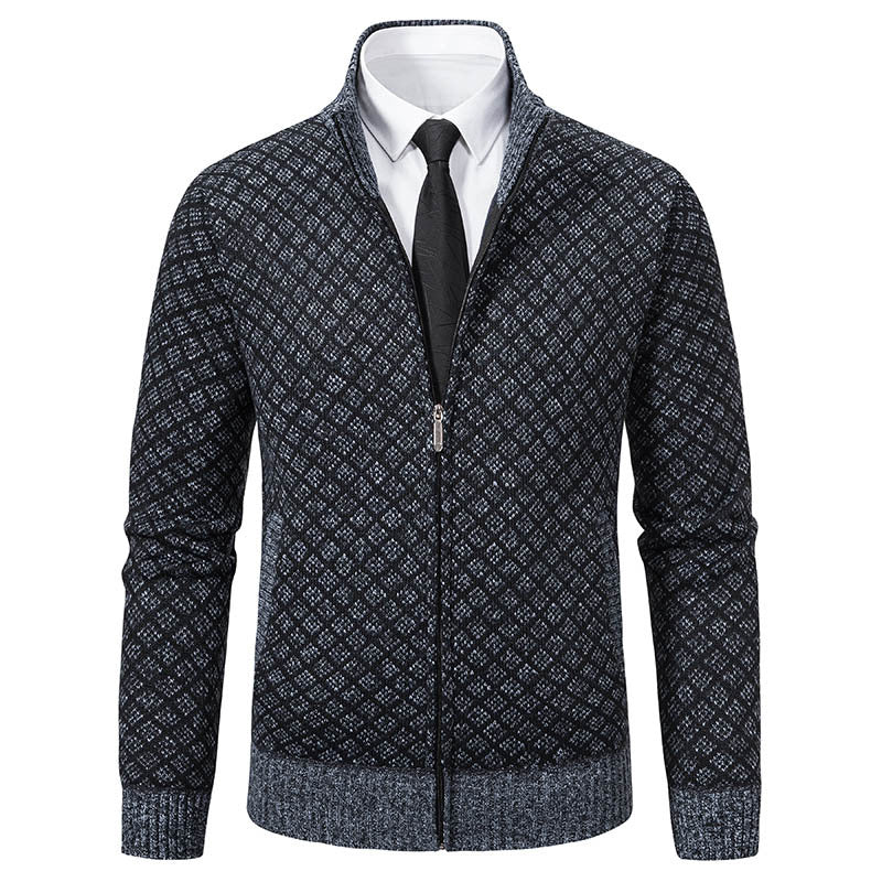Herren Modische Strickjacke mit hochwertigem Zopfmuster und Reißverschluss R&B