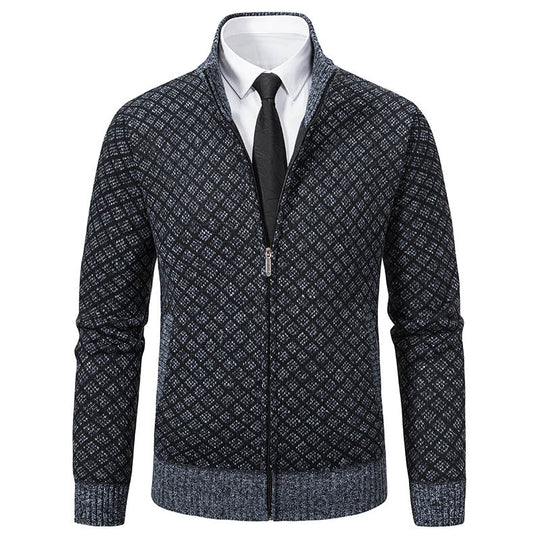 Herren Modische Strickjacke mit hochwertigem Zopfmuster und Reißverschluss R&B