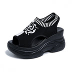 Damen Offene Plateau-Sandalen mit modischem Strickdesign und innovativer Sohle
